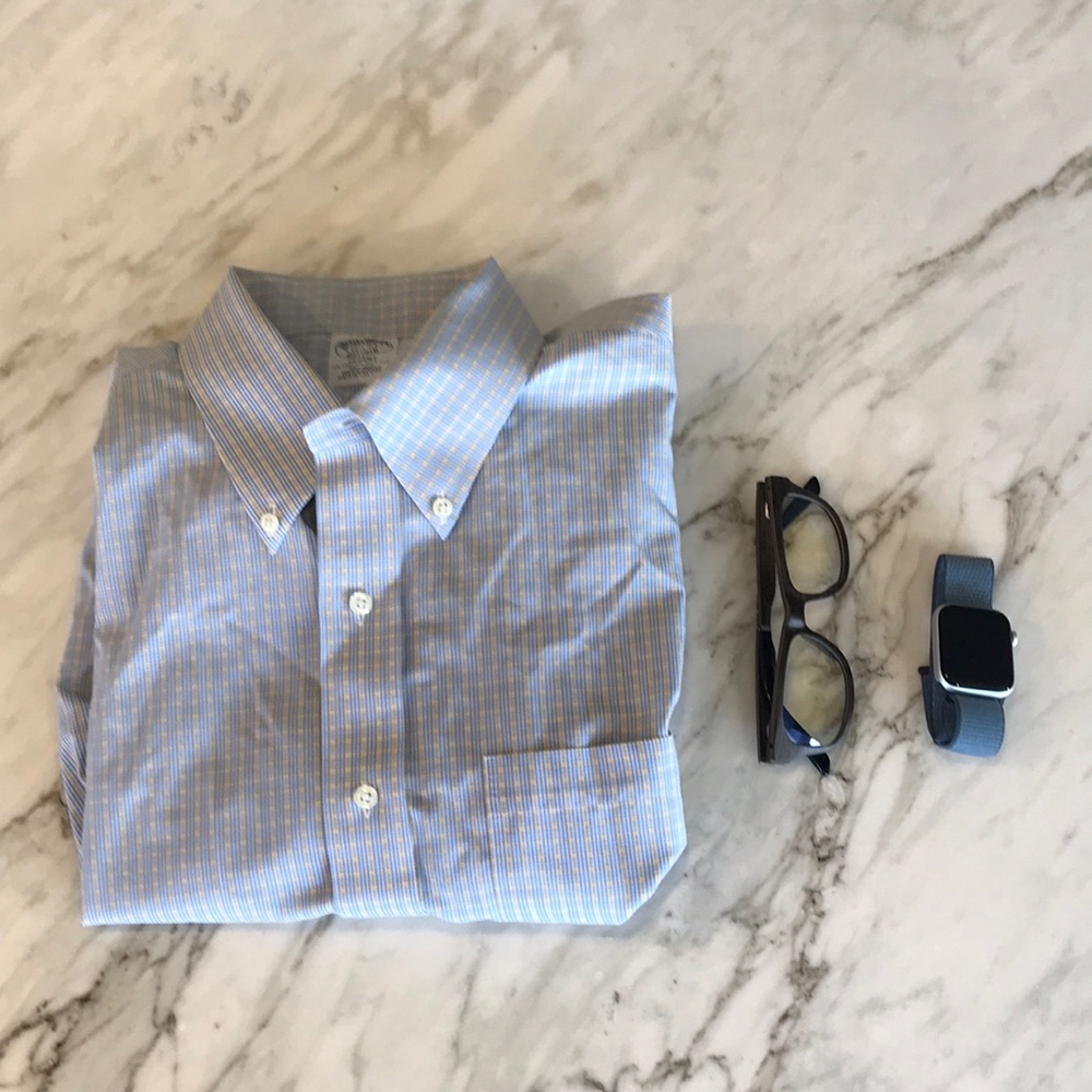 BROOKS BROTHERS BLUE & YELLOW DRESS SHIRT SZ 16.5